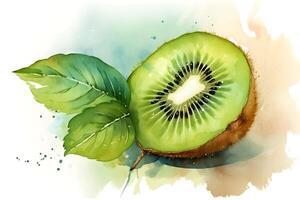 reif Kiwi auf Weiß Hintergrund, Aquarell Illustration. ai generiert. foto