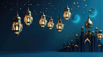 Laterne islamisch , eid Mubarak, eid al adha Banner Illustration ai generativ foto