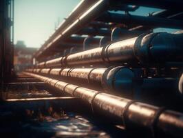 industriell Hintergrund Stahl Pipelines und Ventile erstellt mit generativ ai Technologie foto