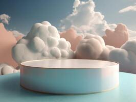 runden Podium mit Wolken und Kreise erstellt mit generativ ai Technologie foto