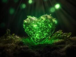 Grün Herz Das repräsentiert Umwelt Schutz erstellt mit generativ ai Technologie. foto