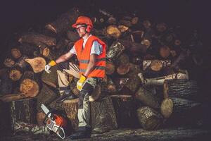 zufrieden Holz Arbeiter foto