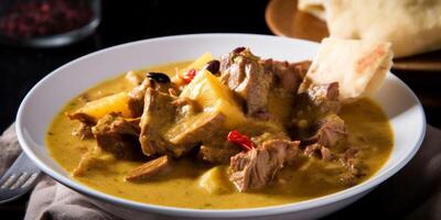 Schüssel von herzhaft cremig jamaic0an Essen im Curry ai generiert foto