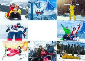 Stapel von Berge Ski Bilder, Natur und Sport Hintergrund foto