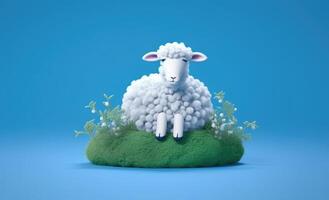 Animation von süß Schaf auf ein Blau Hintergrund. Illustration ai generativ foto