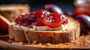 Toast mit frisch Pflaume Marmelade Illustration ai generativ foto