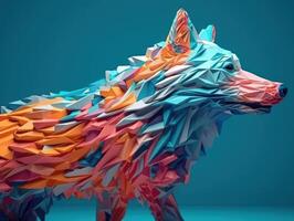 minimalistisch Wolf gemacht von bunt Origami Papier erstellt mit generativ ai Technologie foto