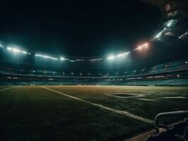 Fußball Stadion mit hell Beleuchtung und Sitze erstellt mit generativ ai Technologie foto