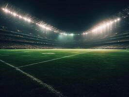 Fußball Stadion mit hell Beleuchtung und Sitze erstellt mit generativ ai Technologie foto