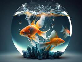 Goldfisch im Aquarium mit Wasser Spritzen erstellt mit generativ ai Technologie foto