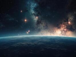 Nacht Himmel Universum gefüllt mit Sterne und Nebel Galaxis abstrakt Kosmos Hintergrund. foto