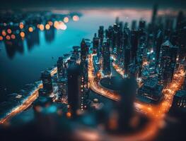 futuristisch Stadt Landschaft Stadtbild isometrisch Aussicht Nacht Stadt erstellt mit generativ ai Technologie foto