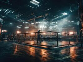 im das Kampf Käfig Innere Aussicht von Sport Arena erstellt mit generativ ai Technologie. foto