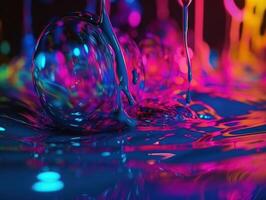 Neon- Beleuchtung chromatisch holographisch Flüssigkeit dynamisch Formen auf dunkel Hintergrund erstellt mit generativ ai Technologie. foto