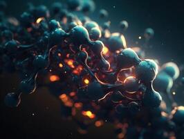 abstrakt Molekül Modell- auf dunkel Hintergrund erstellt mit generativ ai Technologie. foto