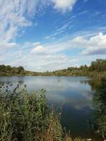 schön See im ein Dorf in der Nähe von ein Kiefer Wald foto