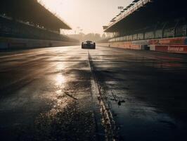 Rennen Spur leeren Asphalt Straße Konzept Fahren auf ein leeren Straße Rennen Sport Konzept erstellt mit generativ ai Technologie foto