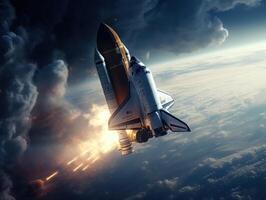 Raum Shuttle nehmen aus in das Himmel erstellt mit generativ ai Technologie foto