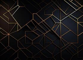 dunkel schwarz Mosaik Hintergrund mit golden Linien Kunst Deko Luxus Stil Textur erstellt mit generativ ai Technologie foto