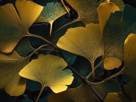 Ginkgo biloba Blätter dunkel Hintergrund erstellt mit generativ ai Technologie foto