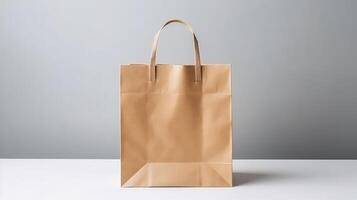 Beige Papier Einkaufen Tasche. Illustration ai generativ foto