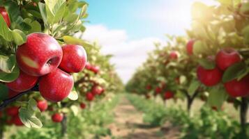 Sommer- Apfel Garten. Illustration ai generativ foto