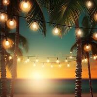 Sommer- Nacht Strand Party Hintergrund. Illustration ai generativ foto