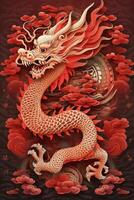 Poster zum Chinesisch Neu Jahr mit Drachen. Illustration ai generativ foto