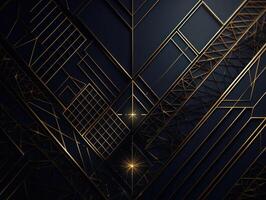 dunkel schwarz Mosaik Hintergrund mit golden Linien Kunst Deko Luxus Stil Textur erstellt mit generativ ai Technologie foto