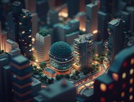 futuristisch Stadt Landschaft Stadtbild isometrisch Aussicht Nacht Stadt erstellt mit generativ ai Technologie foto