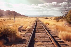 Eisenbahn Spuren im ein Wald Landschaft. Illustration ai generativ foto