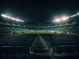 Fußball Stadion mit hell Beleuchtung und Sitze erstellt mit generativ ai Technologie foto