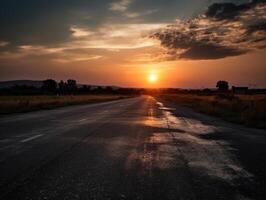 Rennen Spur leeren Asphalt Straße Konzept Fahren auf ein leeren Straße Rennen Sport Konzept erstellt mit generativ ai Technologie foto