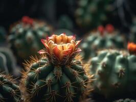 Miniatur Zuhause Blumen Sukkulenten und Kaktus im das Garten erstellt mit generativ ai Technologie foto