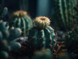 Miniatur Zuhause Blumen Sukkulenten und Kaktus im das Garten erstellt mit generativ ai Technologie foto