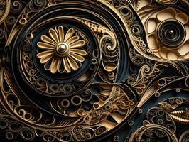 Papier gemacht quilling Kunst Technik schwarz und Gold abstrakt Hintergrund Linien erstellt mit generativ ai Technologie foto