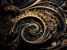 Papier gemacht quilling Kunst Technik schwarz und Gold abstrakt Hintergrund Linien erstellt mit generativ ai Technologie foto