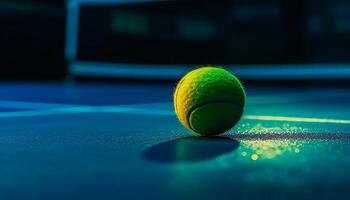 Grün Tennis Ball Geschwindigkeiten gegenüber Erfolg im wettbewerbsfähig Meisterschaft Spiel generiert durch ai foto