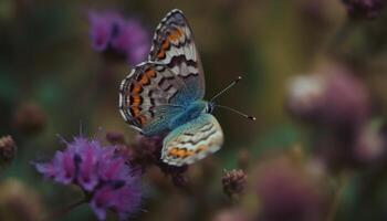 rot Admiral Schmetterling auf lila Blume im still Garten Szene generiert durch ai foto