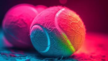 beschwingt Tennis Ball leuchtet im abstrakt Nacht Hintergrund, Erfolg erreicht generiert durch ai foto