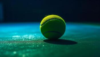 selektiv Fokus auf Tennis Ball, Erfolg im wettbewerbsfähig Sport generiert durch ai foto