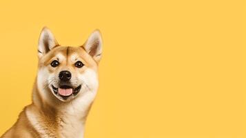 komisch süß Hund Shiba auf Gelb Studio Hintergrund, generativ ai foto