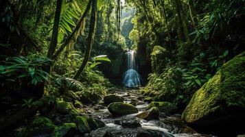 Wasserfall im tropisch Wald. Illustration ai generativ foto