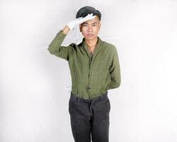 jung asiatisch Mann Theater Schauspielkunst Theater Schüler durchführen Probe Ausdruck Pose foto
