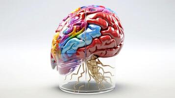 Gehirn und Nerv Bildung ein futuristisch Gesicht illustrieren das Leistung von unser Neuron und unser virtuell Leben, Maschine Lernen Technologie, neural Netzwerke. 3d Rendern Design, generativ ai Illustration foto