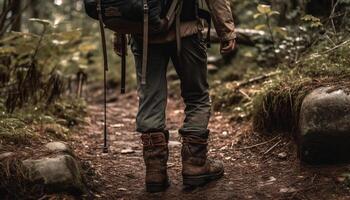 einer Person Wandern durch Herbst Wald Landschaft generiert durch ai foto