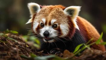 flauschige rot Panda Sitzung auf Baum Ast generiert durch ai foto