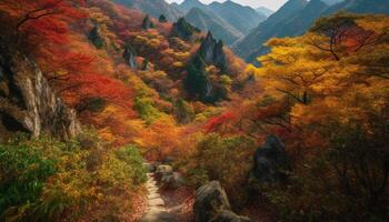 beschwingt Herbst Laub Farben schmücken still Wald generiert durch ai foto