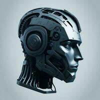 Roboter Cyborg Kopf, männlich künstlich Intelligenz Roboter Gesicht, männlich metallisch Roboter Gesicht. generativ ai foto