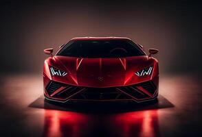 Nahansicht Luxus Supersportwagen auf dunkel Hintergrund ai generiert foto